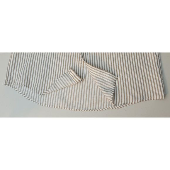 Jos. A Bank Men's L Traveler's Collection 100% Linen Button Down BR/WH Stripe - Picture 6 of 8